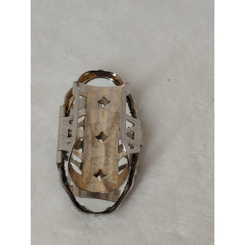 Vintage Silver Tone Faux Turquoise Compact Locket Ring Hidden Mirror Poison Boho